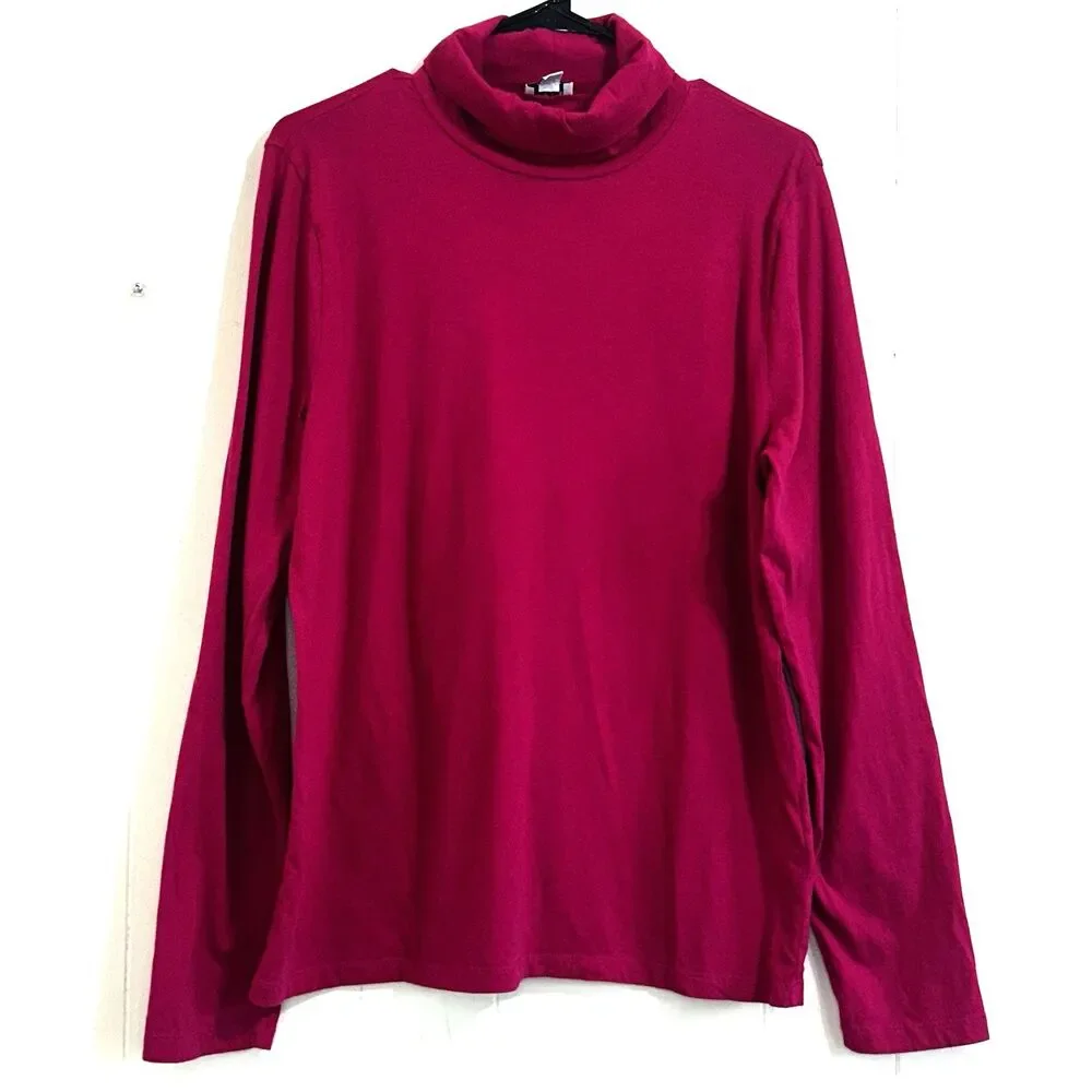 J.Crew Basic Turtleneck Berry Magenta Top Size XL Long Sleeve Soft Comfy Blouse